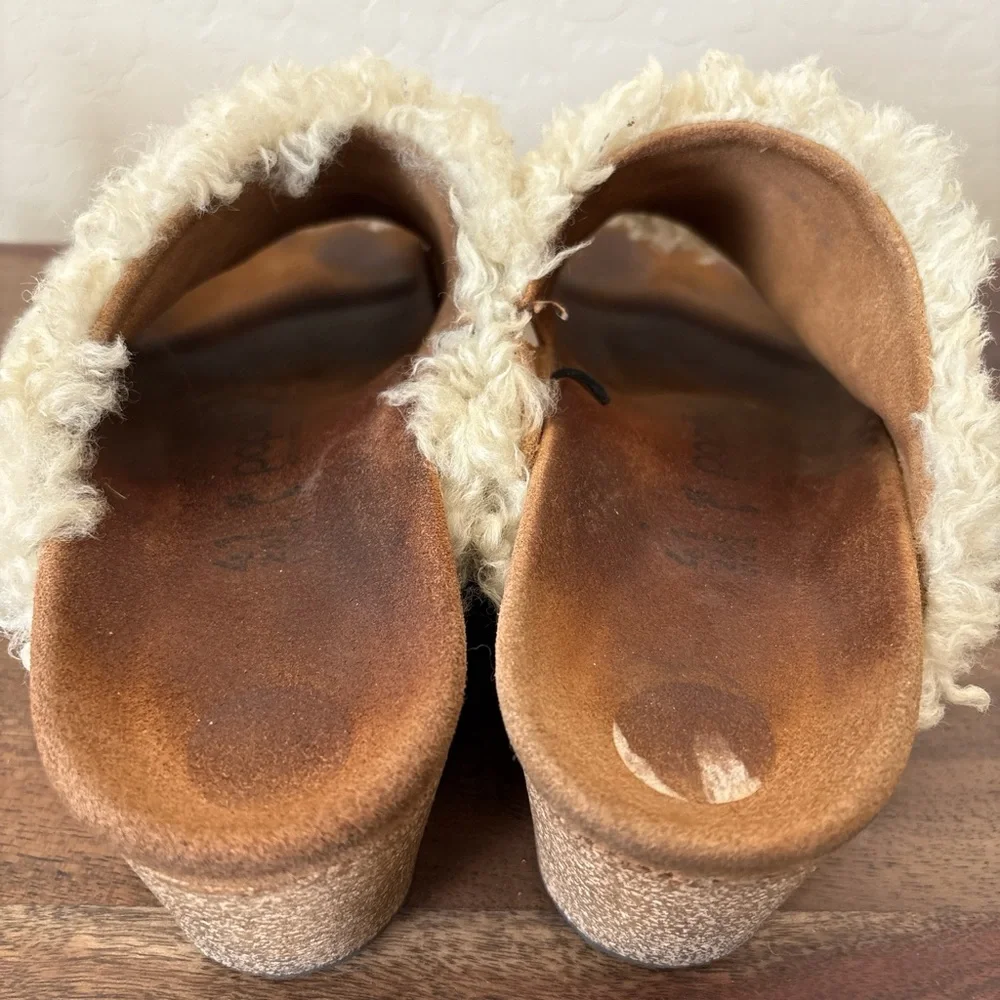 Birkenstock papillio Cream Fuzzy leather Platform Sandals. 10